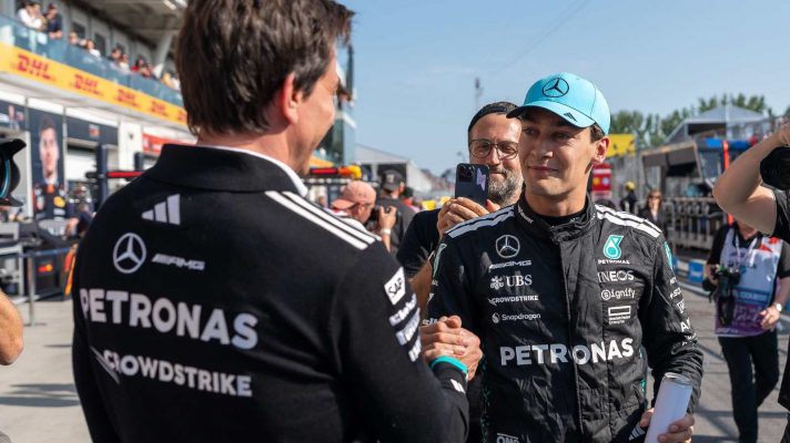 George Russell Toto Wolff Formula 1 F1 Mercedes PlanetF1 Canadian Grand Prix