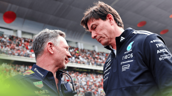 Toto Wolff towers over Christian Horner on the grid in China