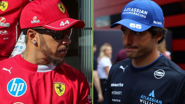 On the left, Ferrari driver Lewis Hamilton, and on the right, Williams' Carlos Sainz