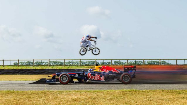 Red Bull Racing David Coulthard Kriss Kyle jump stunt BMX Formula 1 F1 PlanetF1