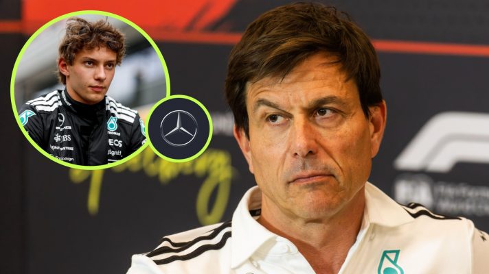 Toto Wolff, Kimi Antonelli and the Mercedes logo