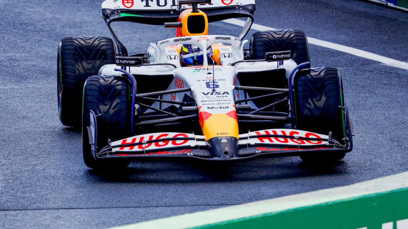 Isack Hadjar going off the track as his Racing Bulls suffered engine issues