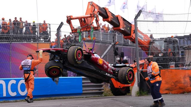 Lewis Hamilton's car is picked up.