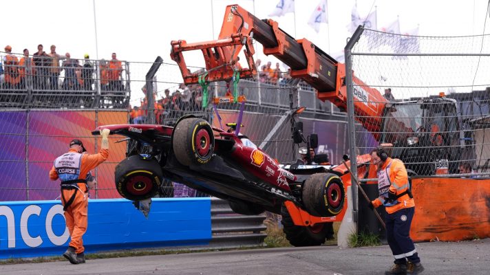 Lewis Hamilton's car is picked up.