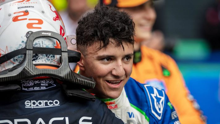 Isack Hadjar and Red Bull hugs