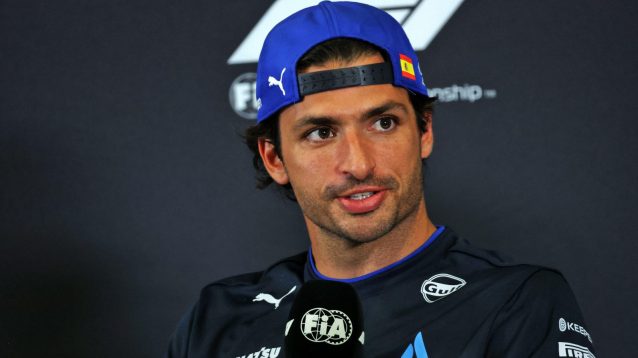 Carlos Sainz is interviewed at Monza.