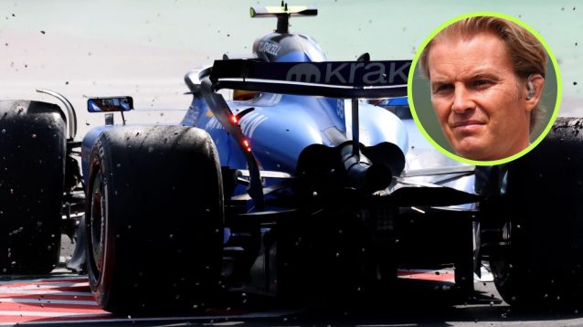 Carlos Sainz spins after a 2025 Italian GP crash with Oliver Bearman, as Nico Rosberg looks on from a top right circle