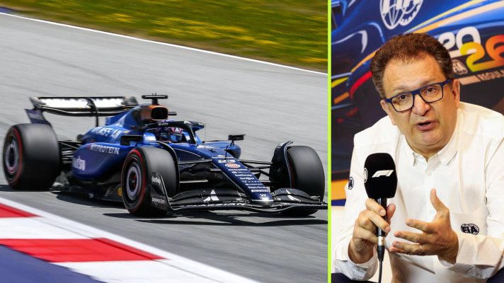 Williams' Alex Albon and the FIA's Nikolas Tombazis.