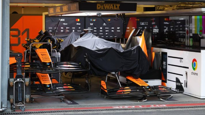 The McLaren garage at the 2025 Azerbaijan Grand Prix.