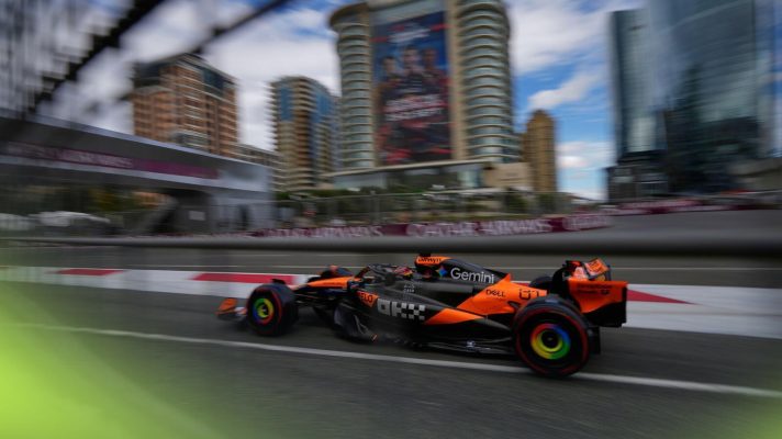 Oscar Piastri in action during the third practice for the Azerbaijan Formula One Grand Prix in Baku