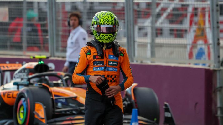 Lando Norris walks away from his McLaren