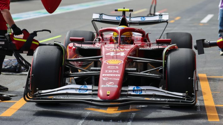 Lewis Hamilton in his Ferrari in Baku