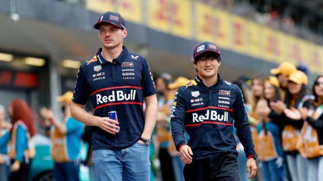 Red Bull drivers Max Verstappen and Yuki Tsunoda.