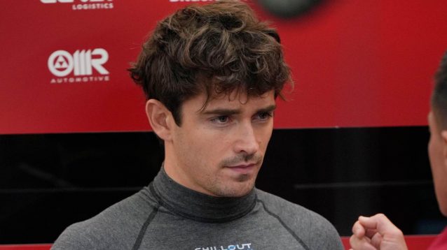 Charles Leclerc in the Ferrari garage.