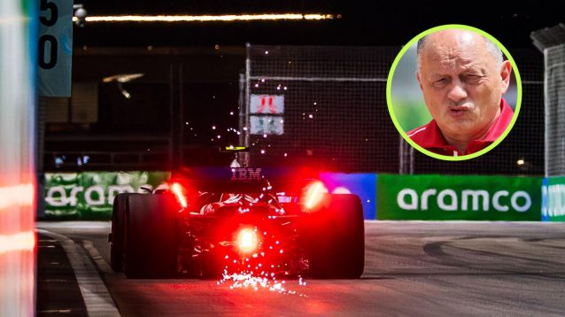 Lewis Hamilton on track, Fred Vasseur in the circle
