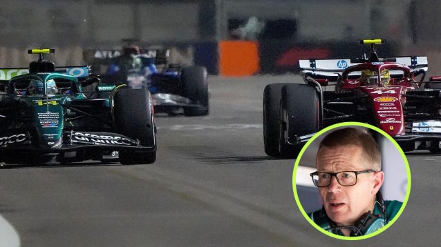 Fernando Alonso racing Lewis Hamilton, Andy Cowell in the circle