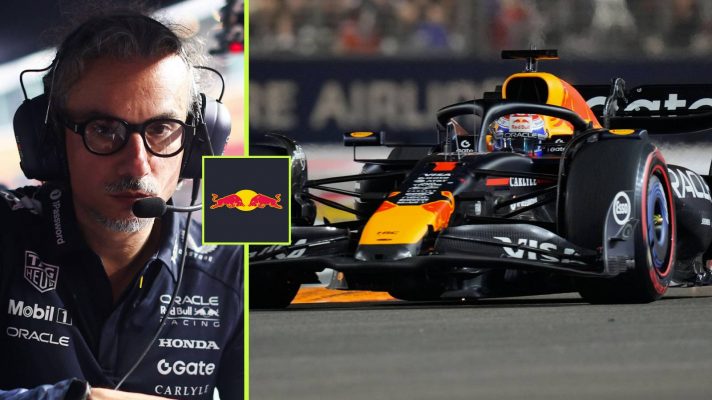 Red Bull's Laurent Mekies and Max Verstappen at the 2025 Singapore Grand Prix.
