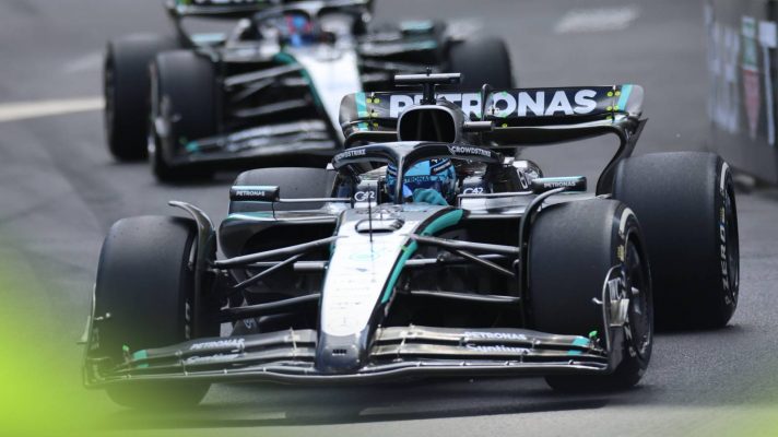 Mercedes' George Russell and Kimi Antonelli at the 2025 Monaco Grand Prix.