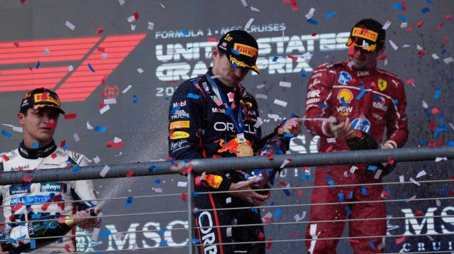 Max Verstappen on the podium in Austin.