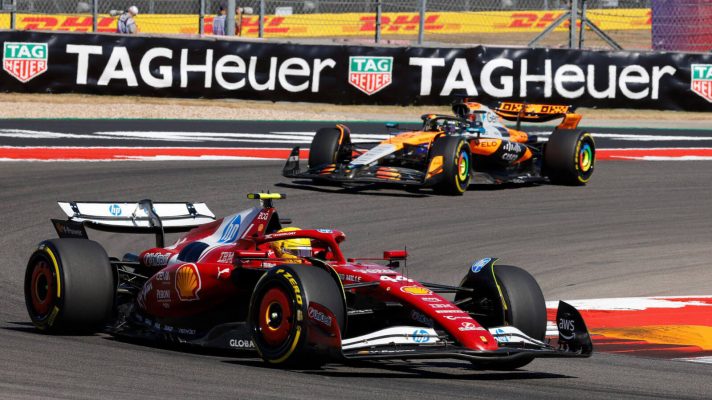 Lewis Hamilton running ahead of Oscar Piastri