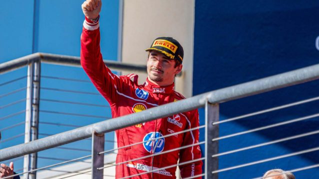 Charles Leclerc on the podium in Austin.