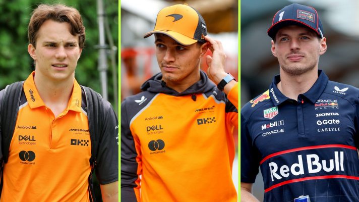 Oscar Piastri, Lando Norris and Max Verstappen