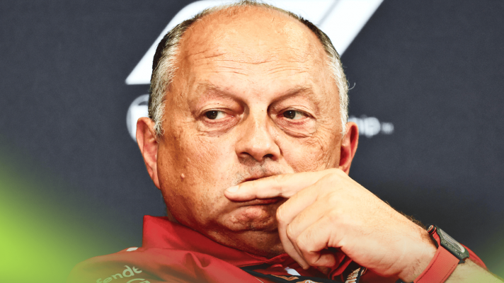 A close-up shot of Fred Vasseur holding his finger over his mouth
