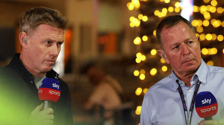 Simon Lazenby and Martin Brundle look on in the Bahrain F1 paddock