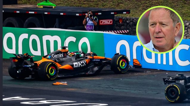 Oscar Piastri Brazil Sprint crash, Martin Brundle in the circle