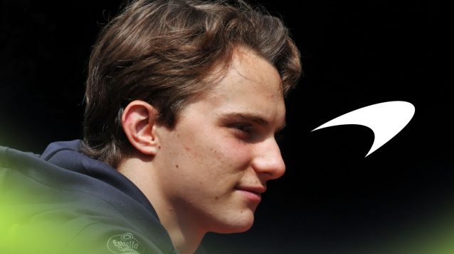 Oscar Piastri pictured at the 2025 United States Grand Prix, as a McLaren logo appears on the right