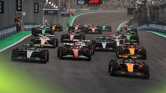 Lando Norris leads the field at the start of the 2025 Brazilian Grand Prix