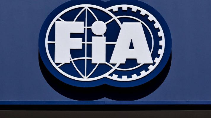 The FIA logo at the 2025 Spanish Grand Prix.