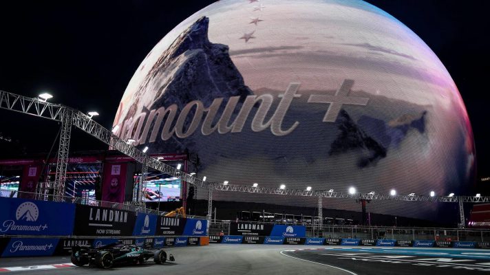 George Russell in action during the 2025 Formula 1 Las Vegas Grand Prix.