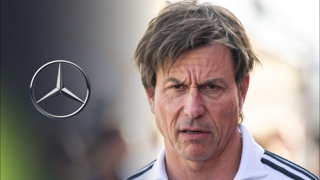 Toto Wolff and the Mercedes logo