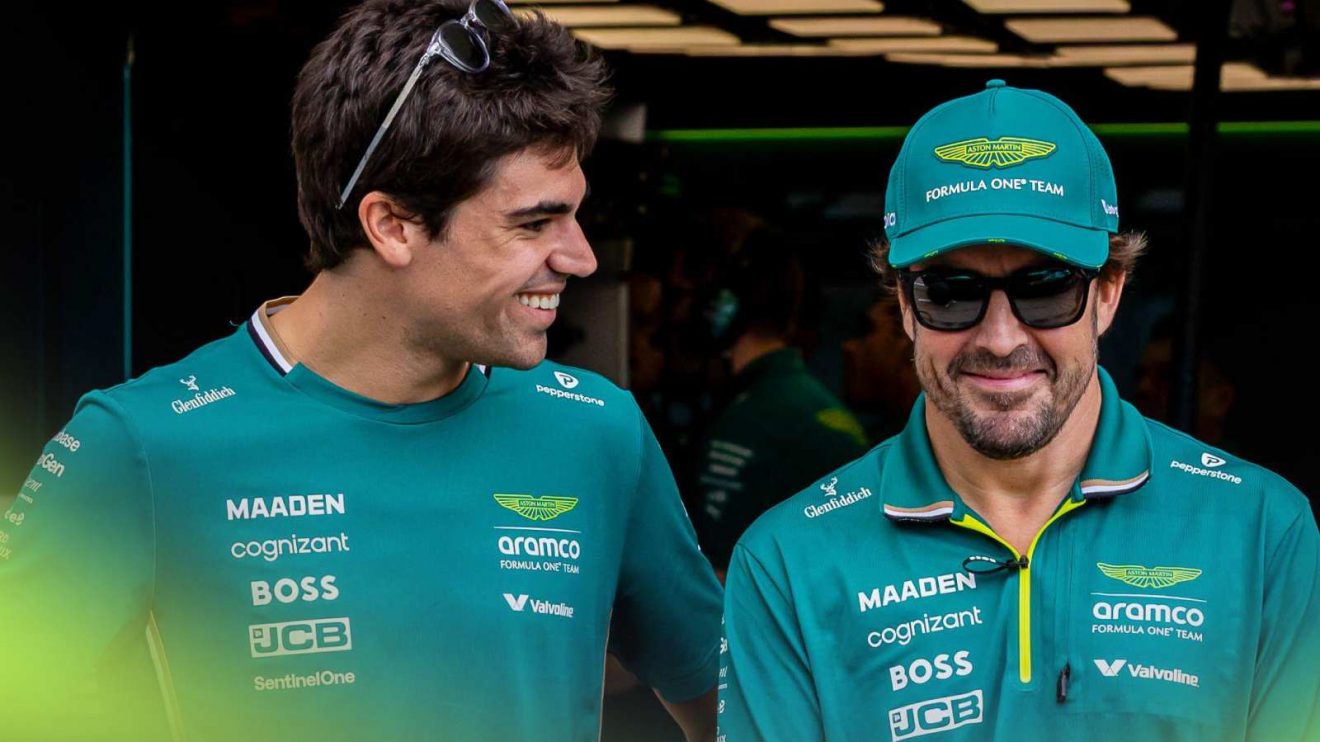 Aston Martin drivers Lance Stroll and Fernando Alonso.