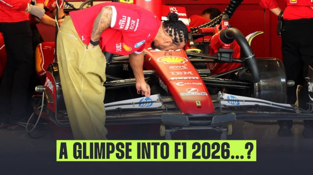 Lewis Hamilton inspects the Ferrari during the post-season Abu Dhabi test
