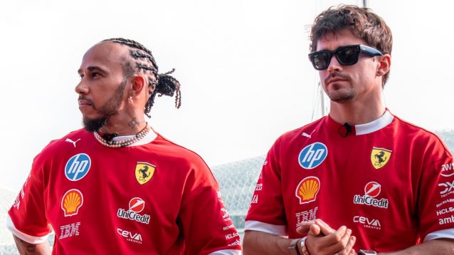 Lewis Hamilton alongside Charles Leclerc