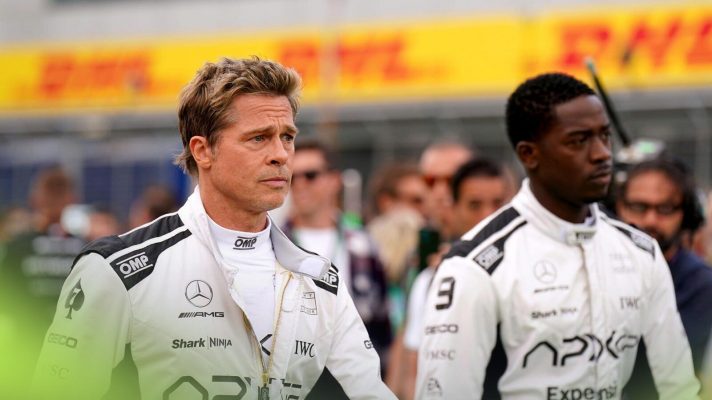 Brad Pitt as Sonny Hayes Damson Idris as Joshua Pearce appearing in the F1 film.