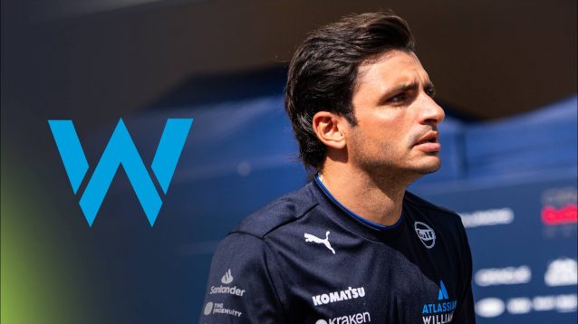 Carlos Sainz alongside the Williams logo.