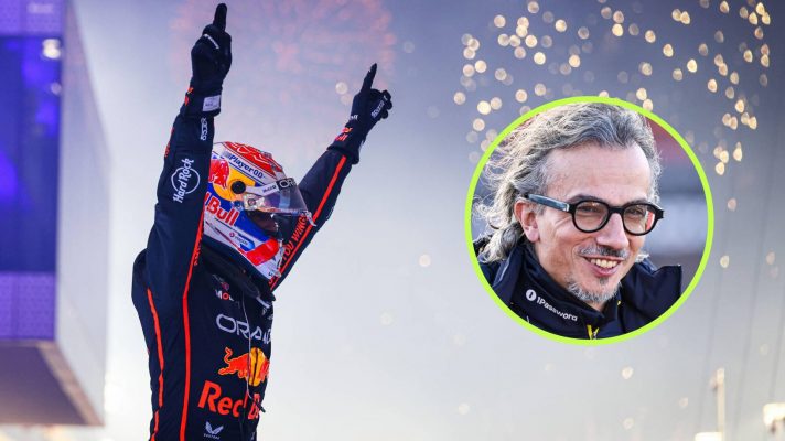 Red Bull's Max Verstappen and Laurent Mekies.