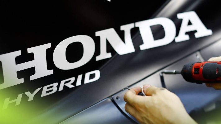 Honda logo, pictured on an F1 car.