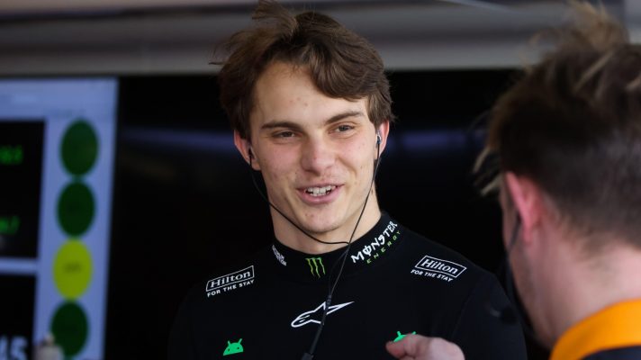 Oscar Piastri in the McLaren garage
