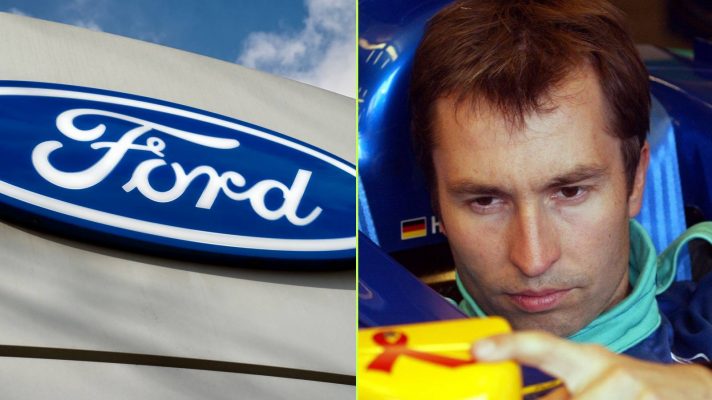 The Ford logo, and Heinz-Harald Frentzen.
