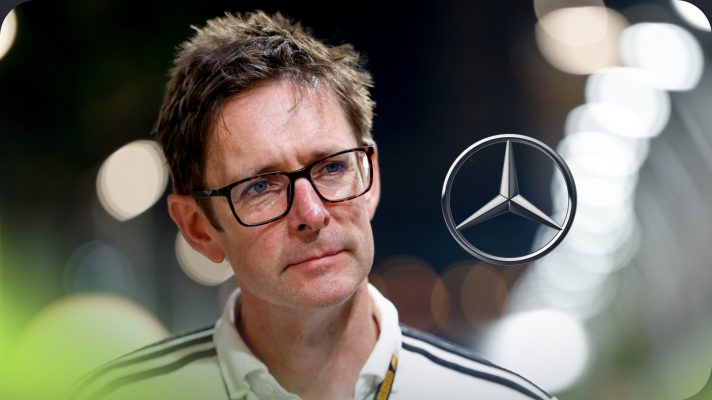 Andrew Shovlin with the Mercedes logo