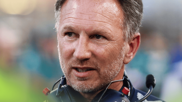 A close-up shot of Christian Horner on the grid in Bahrain