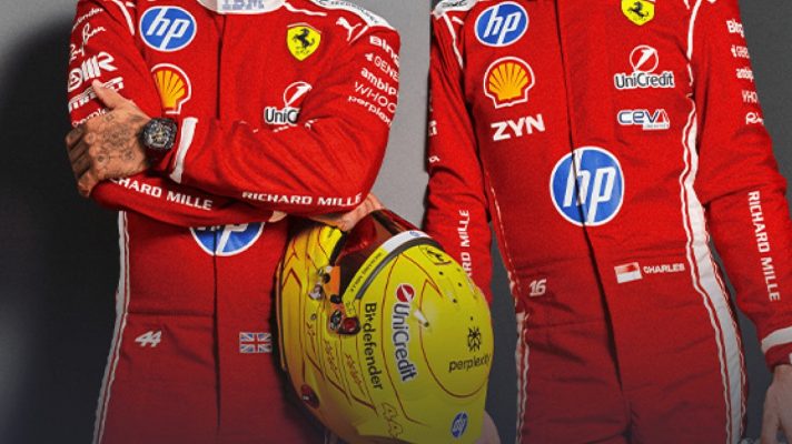 Lewis Hamilton and Charles Leclerc model Ferrari's 2026 race suits in a team social media post