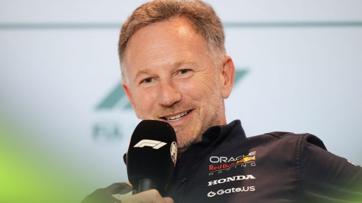 Christian Horner speaks during an FIA press conference