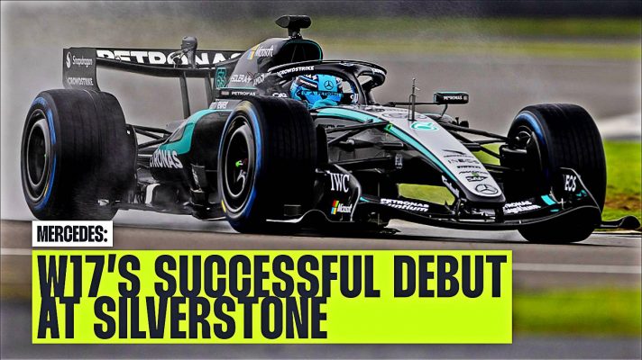 Mercedes' George Russell on track at Silverstone.