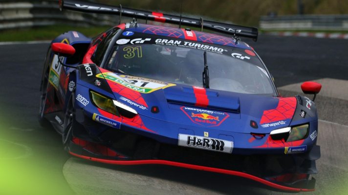 Max Verstappen at the wheel of Ferrari 296 GT3 at the Nurburgring.