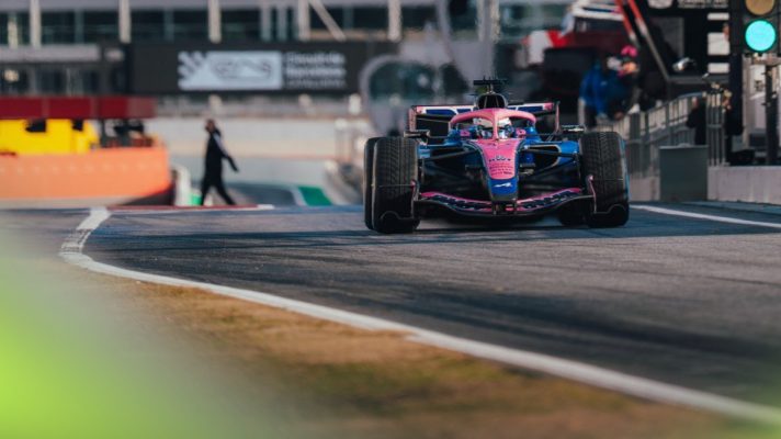 Franco Colapinto heads out of the pit lane on the opening day of F1 pre-season testing in Barcelona.